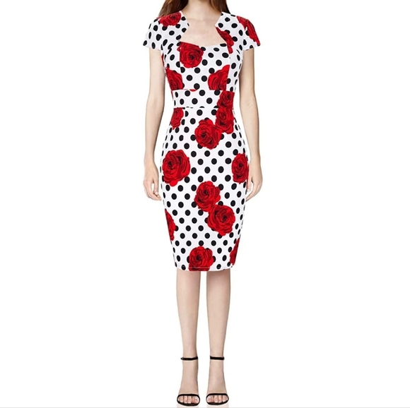 GRACE KARIN Women's Pencil Dress Cap Sleeve Floral Dress Size Large - Picture 5 of 8